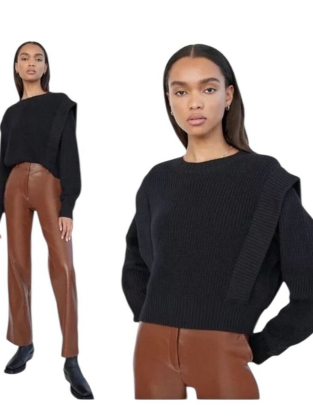 Babaton Grazia Black Ribbed Crewneck Sweater